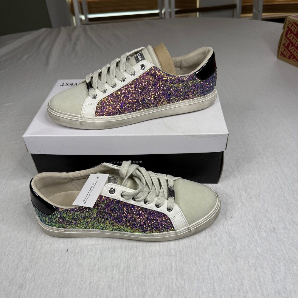 Nine West Women's WNBEST3 Ivory Texture Glitter‎ Low Top Fashion Sneakers 9.5 M